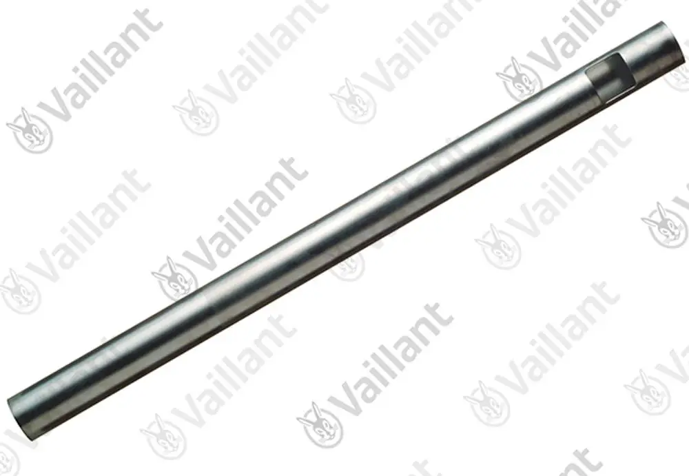 Rohr aus Metall, gerade Form, mit einer seitlichen Öffnung. Produkt der Marke Vaillant, geeignet für Abgasanlagen.